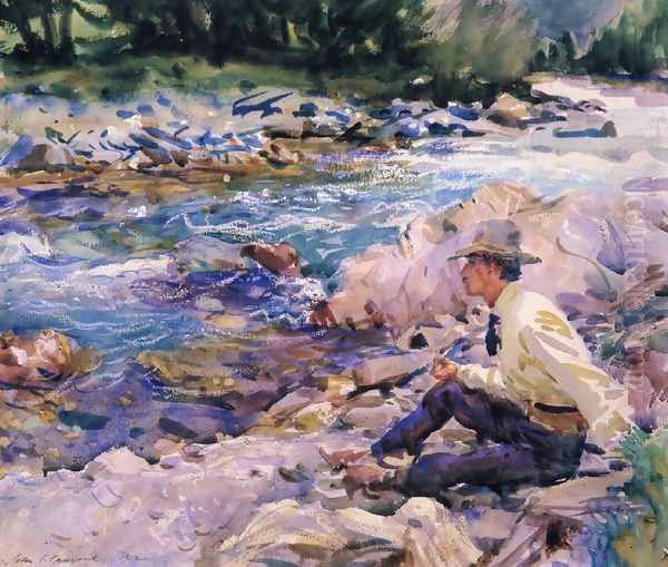 Man Seated by a Stream Oil Painting by John Singer Sargent