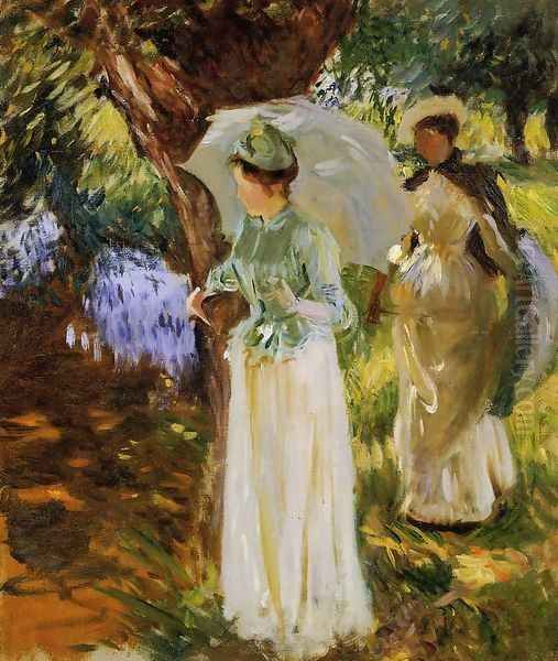 Two Girls with Parasols at Fladbury Oil Painting by John Singer Sargent