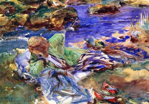 Woman in a Turkish Costume (or A Turkish Woman by a Stream) Oil Painting by John Singer Sargent