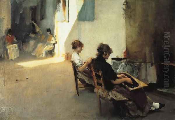 Venetian Bead Stringers I Oil Painting by John Singer Sargent