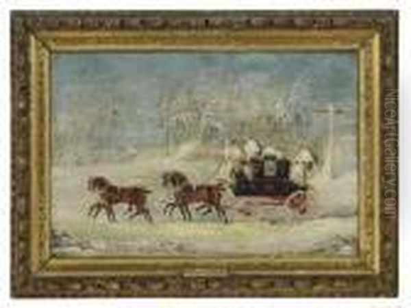 A Horse Pulled Coach In A Snowy Landscape Oil Painting by James Pollard