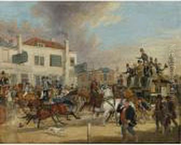 Going To The Derby, The Speed Eagle Epsom Oil Painting by James Pollard