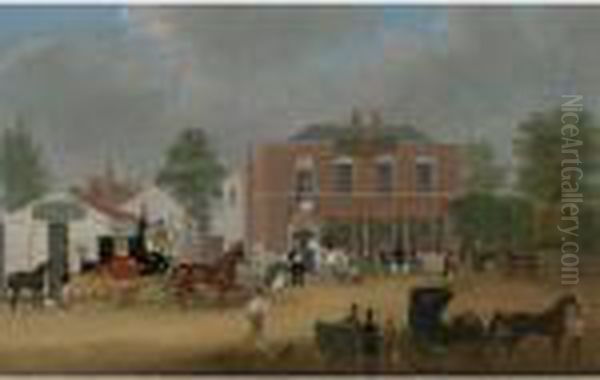 Arrival Of The London And Clapham Coach Outside The Windmill Inn, Clapham Common Oil Painting by James Pollard