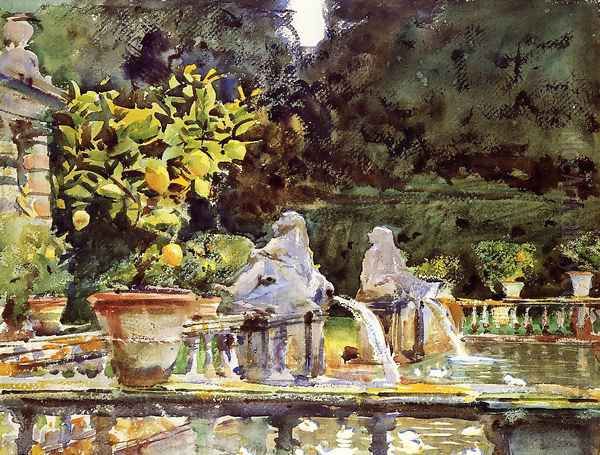 Villa de Marlia: A Fountain Oil Painting by John Singer Sargent