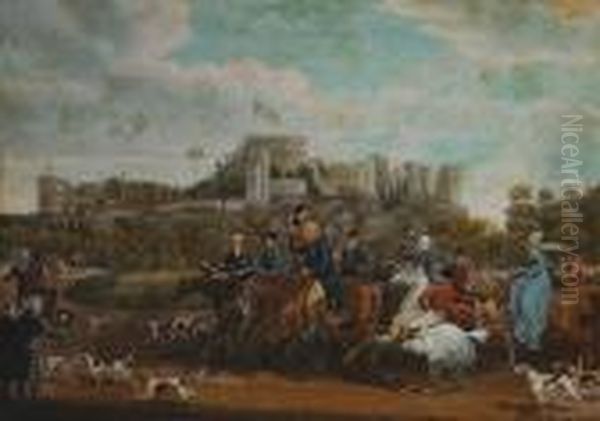 King George Iii Returning From 
The Hunt With Windsor Castle Beyond; King George Iii Hunting In Windsor 
Forest (a Pair) Oil Painting by James Pollard