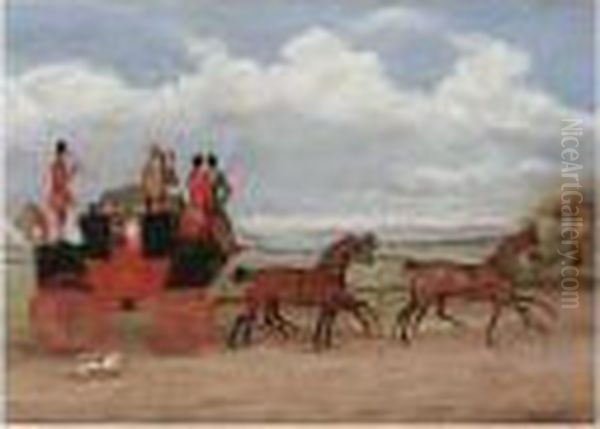 Stagecoach Before A Landscape Oil Painting by James Pollard