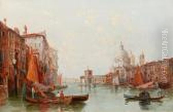 'the Palazzo Palace, Venice' And 'the Grandcanal, Venice' Oil Painting by Alfred Pollentine