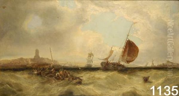 Mare In Tempesta Con Barche E Pescatori Oil Painting by Alfred Pollentine