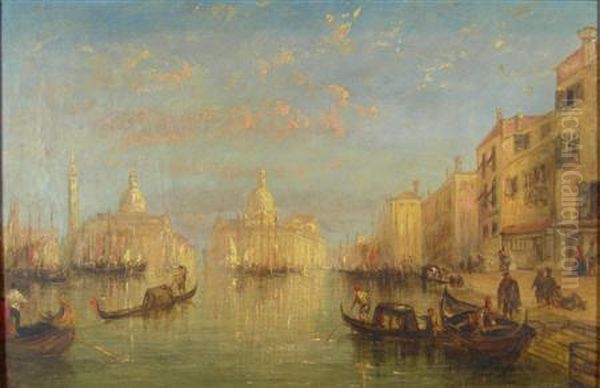 Gondolas On A Venetian Canal Oil Painting by Alfred Pollentine