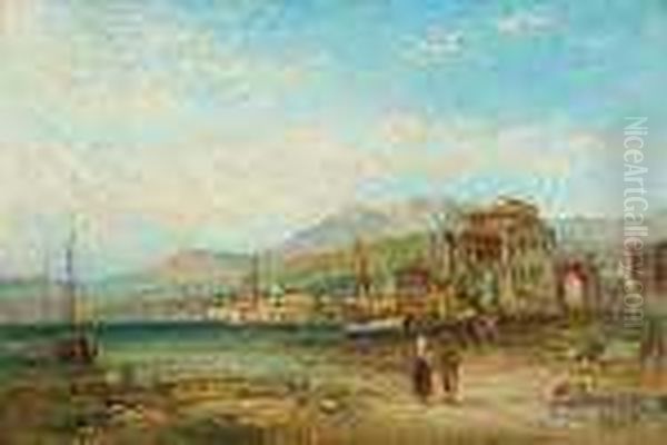 Italian Harbor Oil Painting by Alfred Pollentine