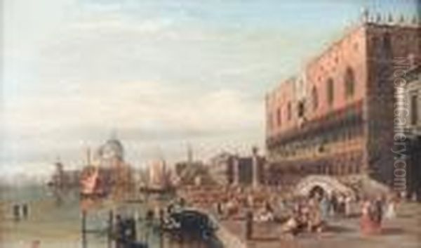 View Of The Grand Canal, Venice With The Doge's Palace And Santa Maria Della Salute Oil Painting by Alfred Pollentine