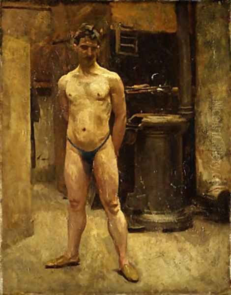 A Male Model Standing before a Stove Oil Painting by John Singer Sargent