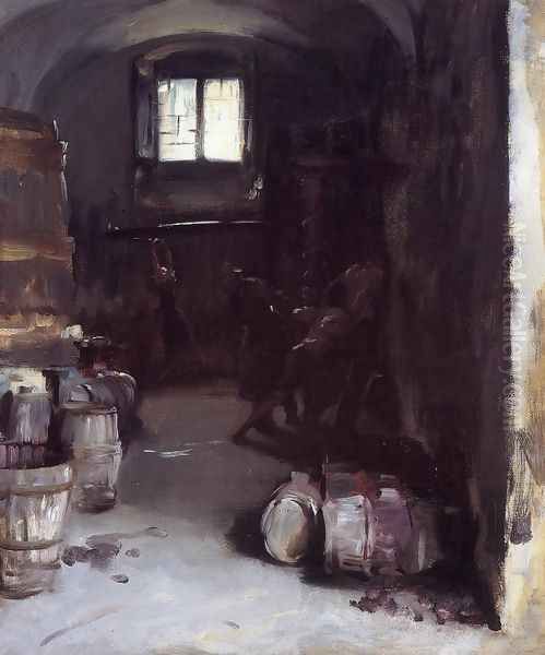 Pressing the Grapes: Florentine Wine Cellar Oil Painting by John Singer Sargent