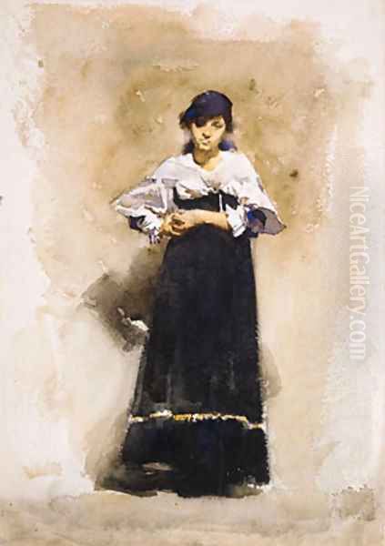 Young Woman with a Black Skirt Early 1880s Oil Painting by John Singer Sargent