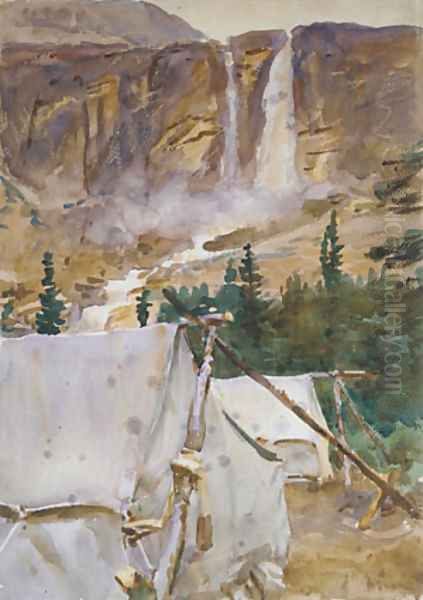 Camp and Waterfall 1916 Oil Painting by John Singer Sargent