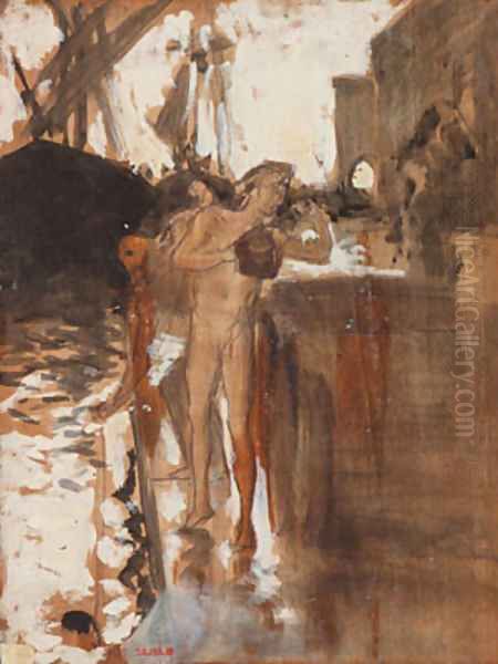 The Balcony Spain and Two Nude Bathers Standing on a Wharf Oil Painting by John Singer Sargent