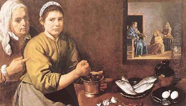 The Christ In The House Of Mary And Mar Oil Painting by Diego Rodriguez de Silva y Velazquez