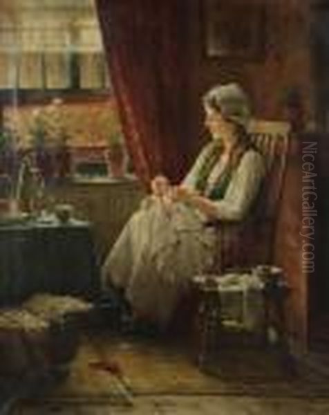 Moeder Met Kind Aan Het Venster Oil Painting by Edward Antoon Portielje