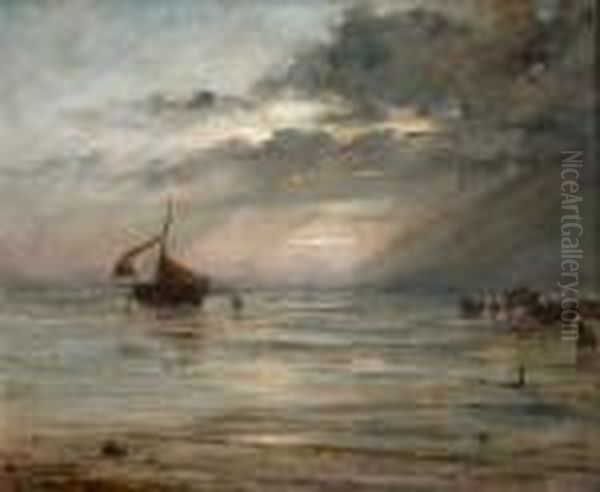 Vissers Op Zee - P cheurs En Mer Oil Painting by Edward Antoon Portielje