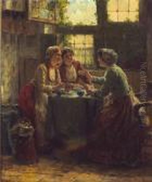 The Card Players Oil Painting by Edward Antoon Portielje