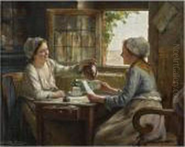 Good News Oil Painting by Edward Antoon Portielje