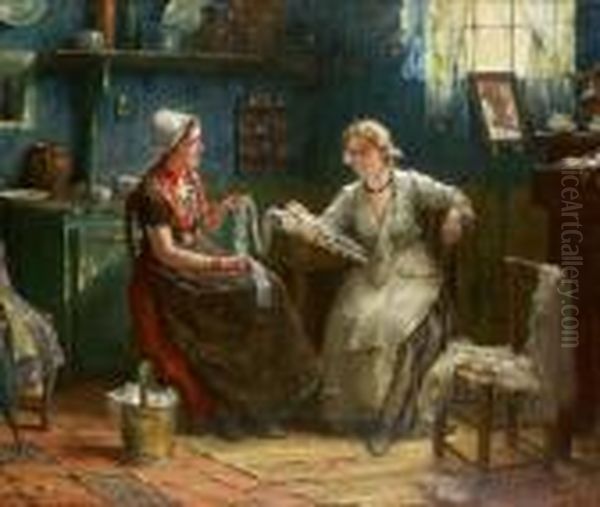 Jeunes Femmes Conversant Et Brodant by Edward Antoon Portielje