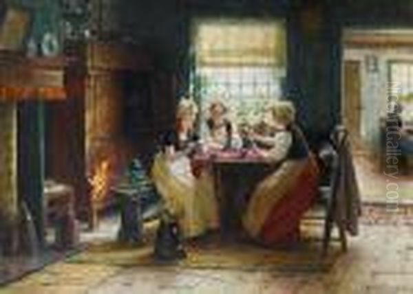 The Card Game Oil Painting by Edward Antoon Portielje