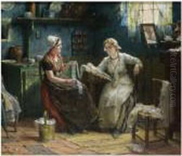 The Lace Makers Oil Painting by Edward Antoon Portielje