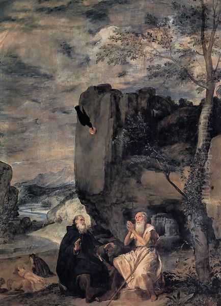 St Anthony Abbot And St Paul The Hermit Oil Painting by Diego Rodriguez de Silva y Velazquez