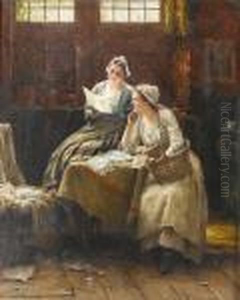 Good News Oil Painting by Edward Antoon Portielje