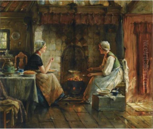 The Latest Gossip Oil Painting by Edward Antoon Portielje