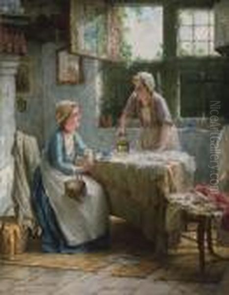 The Conversation Oil Painting by Edward Antoon Portielje