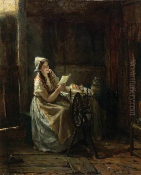 A Letter From Papa Oil Painting by Edward Antoon Portielje