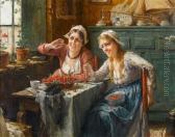 Eating Cheeries Oil Painting by Edward Antoon Portielje