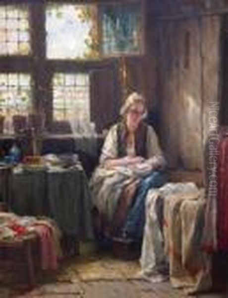 Moeder Met Kind In Een Interieur Oil Painting by Edward Antoon Portielje