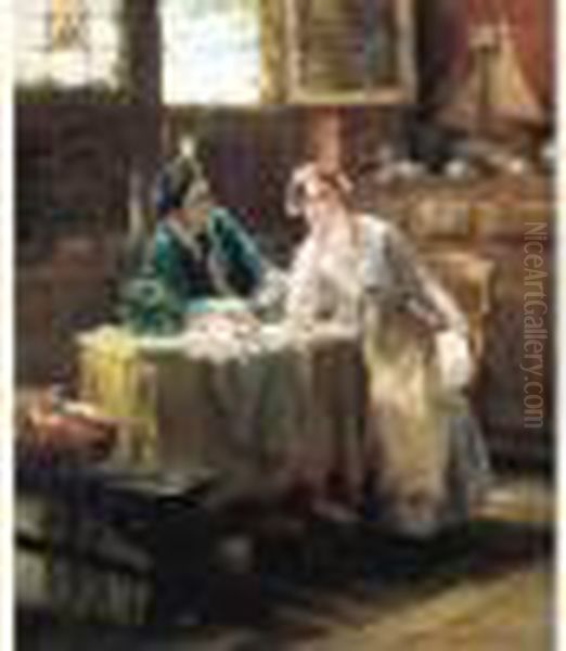 Koppel In Een Zeeuws Interieur Oil Painting by Edward Antoon Portielje