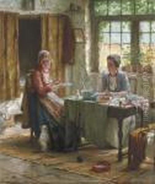 Lunchtime Oil Painting by Edward Antoon Portielje