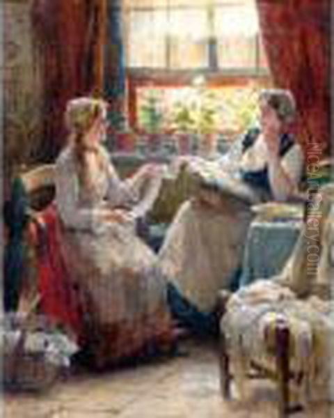 The Lacemakers Oil Painting by Edward Antoon Portielje