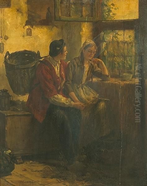 Idle Conversation Oil Painting by Edward Antoon Portielje