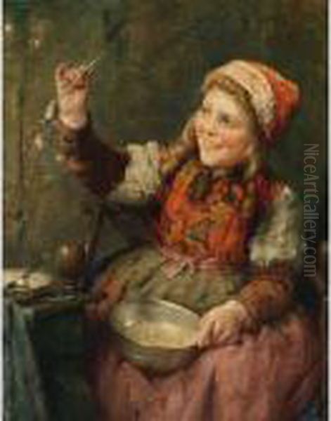 Blowing Bubbles Oil Painting by Edward Antoon Portielje