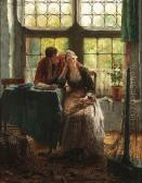 A Welcome Distraction Oil Painting by Edward Antoon Portielje