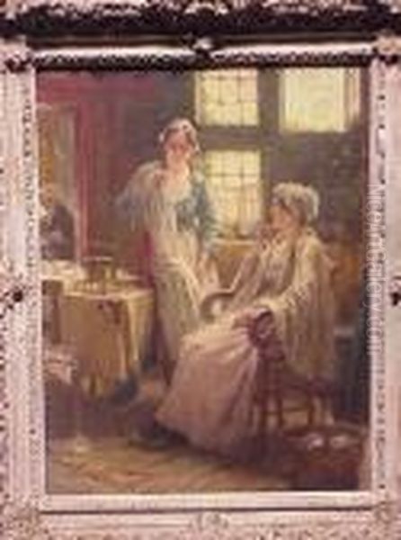 Lace Makers Oil Painting by Edward Antoon Portielje