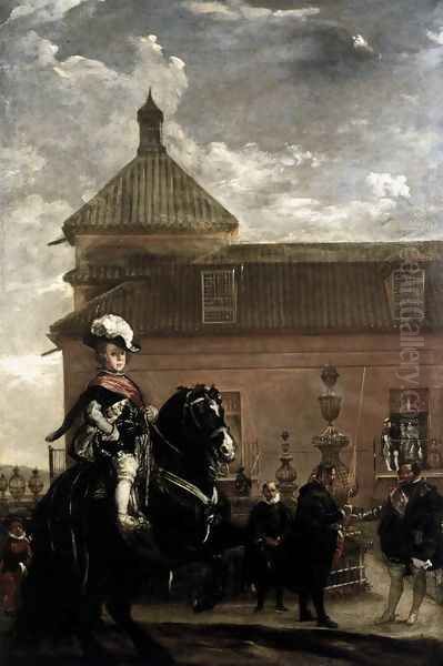 Prince Baltasar Carlos with the Count-Duke of Olivares at the Royal Mews c. 1636 Oil Painting by Diego Rodriguez de Silva y Velazquez