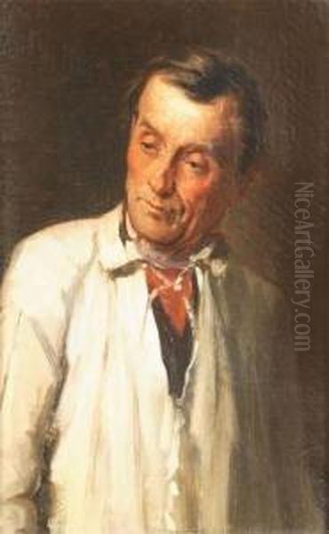 Portrait Of A Man In A White Coat Oil Painting by Gerard Portielje