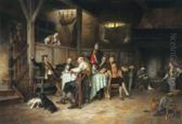 Le Recit Du Chasseur Oil Painting by Gerard Portielje