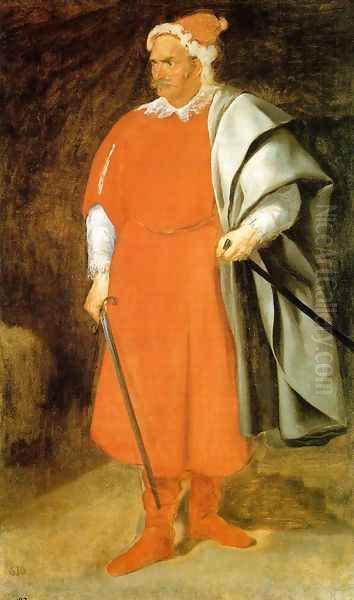 The Buffoon Don Cristobal de Castaneda y Pernia (Barbarroja) 1637-40 Oil Painting by Diego Rodriguez de Silva y Velazquez