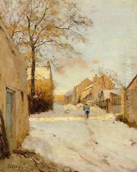 A Village Street In Winter Oil Painting by Alfred Sisley