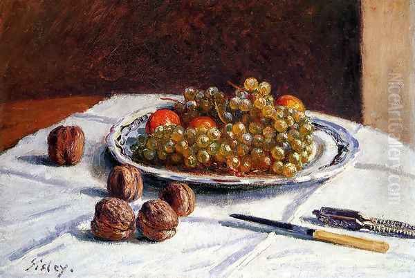 Grapes And Walnuts On A Table Oil Painting by Alfred Sisley