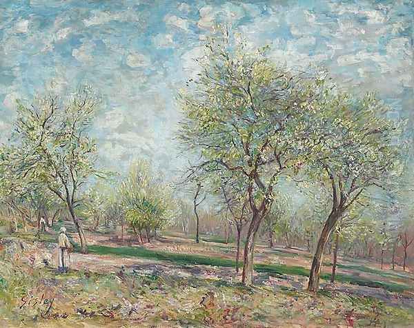 Apple Trees in Bloom Oil Painting by Alfred Sisley