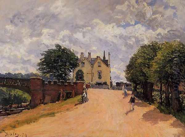 Inn at East Molesey with Hampton Court Bridge Oil Painting by Alfred Sisley